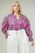 Aubrey Floral Russo Pleated Long Sleeve Blouse Curve